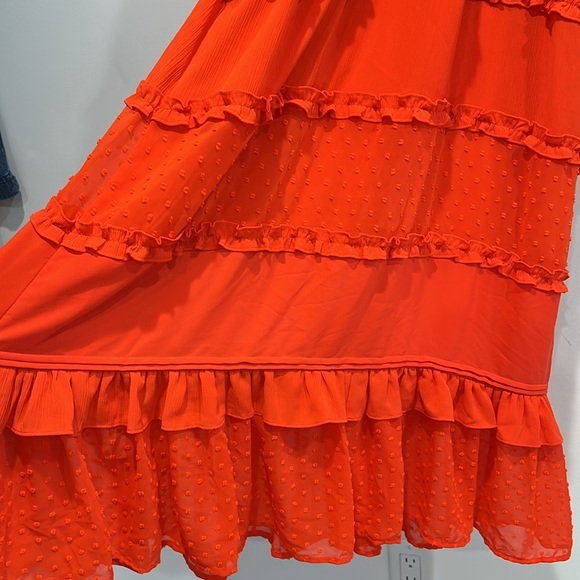 Alexis Red Orange Ruffled Angel Sleeve Maxi Dress women’s oversized small - Picture 5 of 7